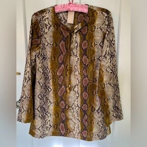 Michael Kors python print cotton lawn tunic. Mustard gold, brown, tan. Sz M